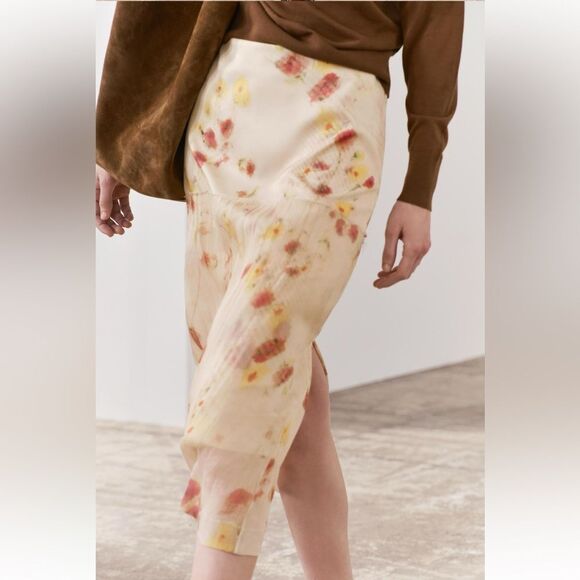 ZARA ZW COLLECTION SHEER FLORAL MIDI SKIRT - Picture 5 of 10